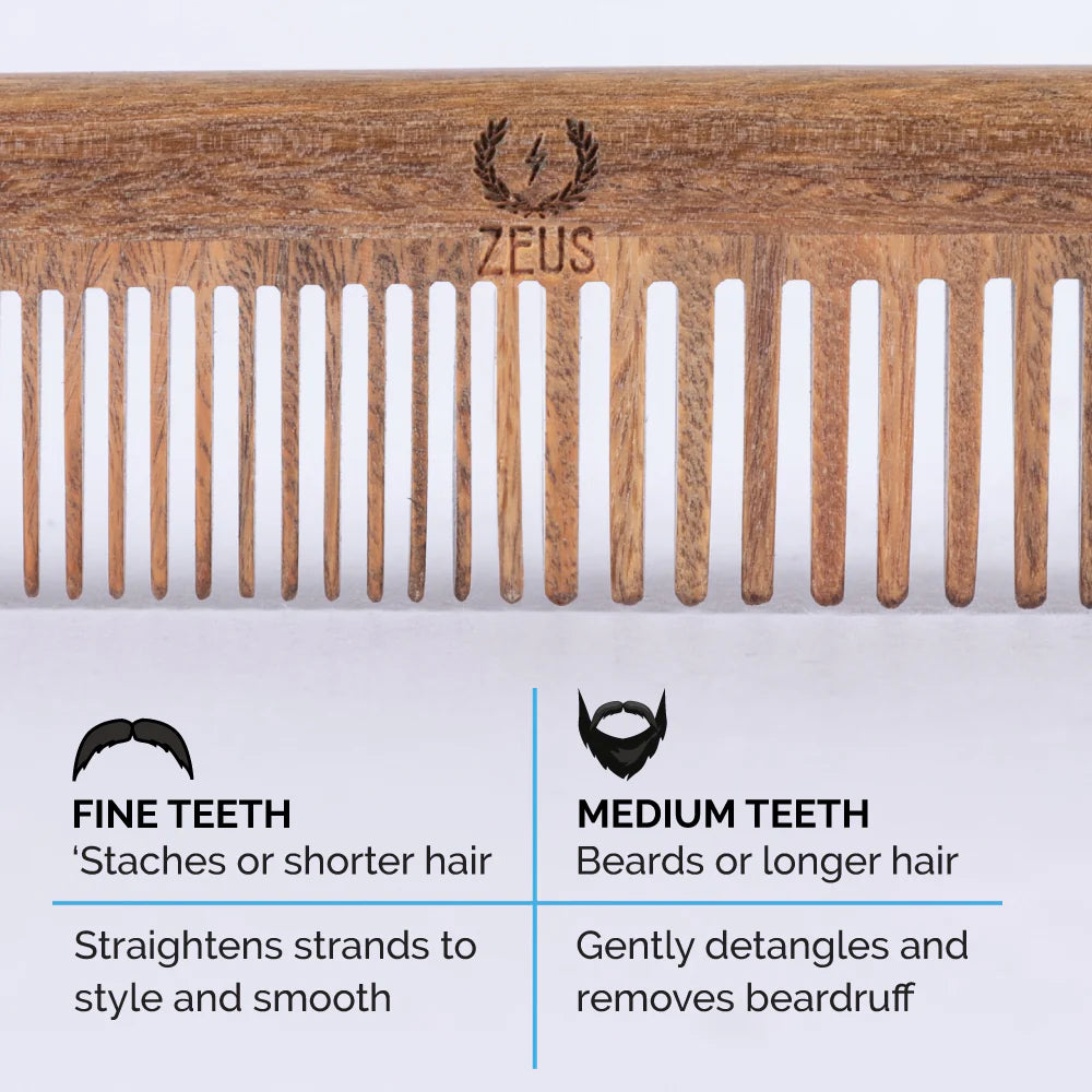 Organic Sandalwood Beard &amp; Mustache Comb w/Leather Sheath