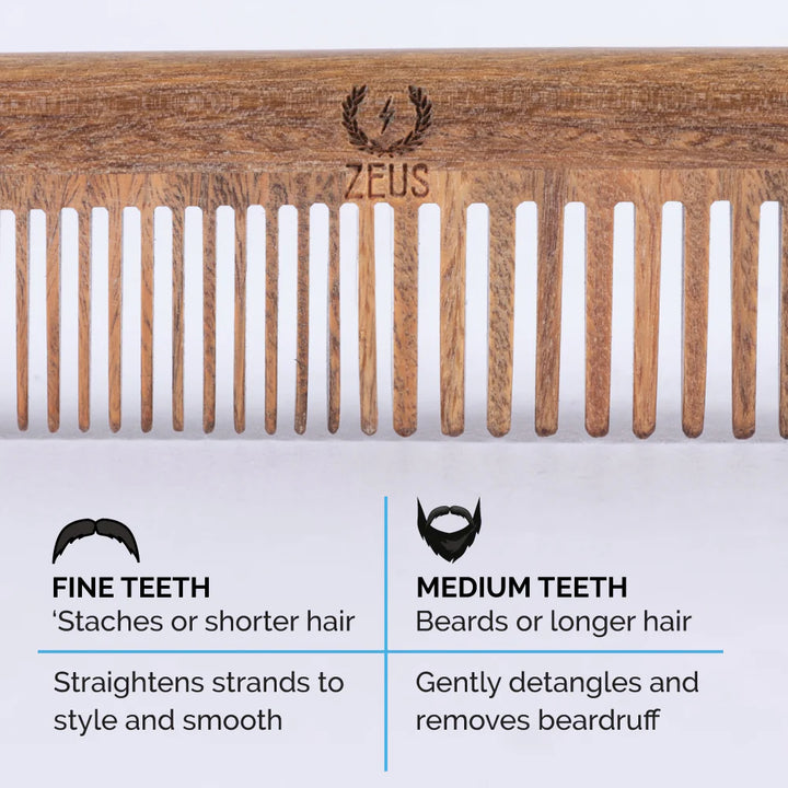 Organic Sandalwood Beard &amp; Mustache Comb w/Leather Sheath