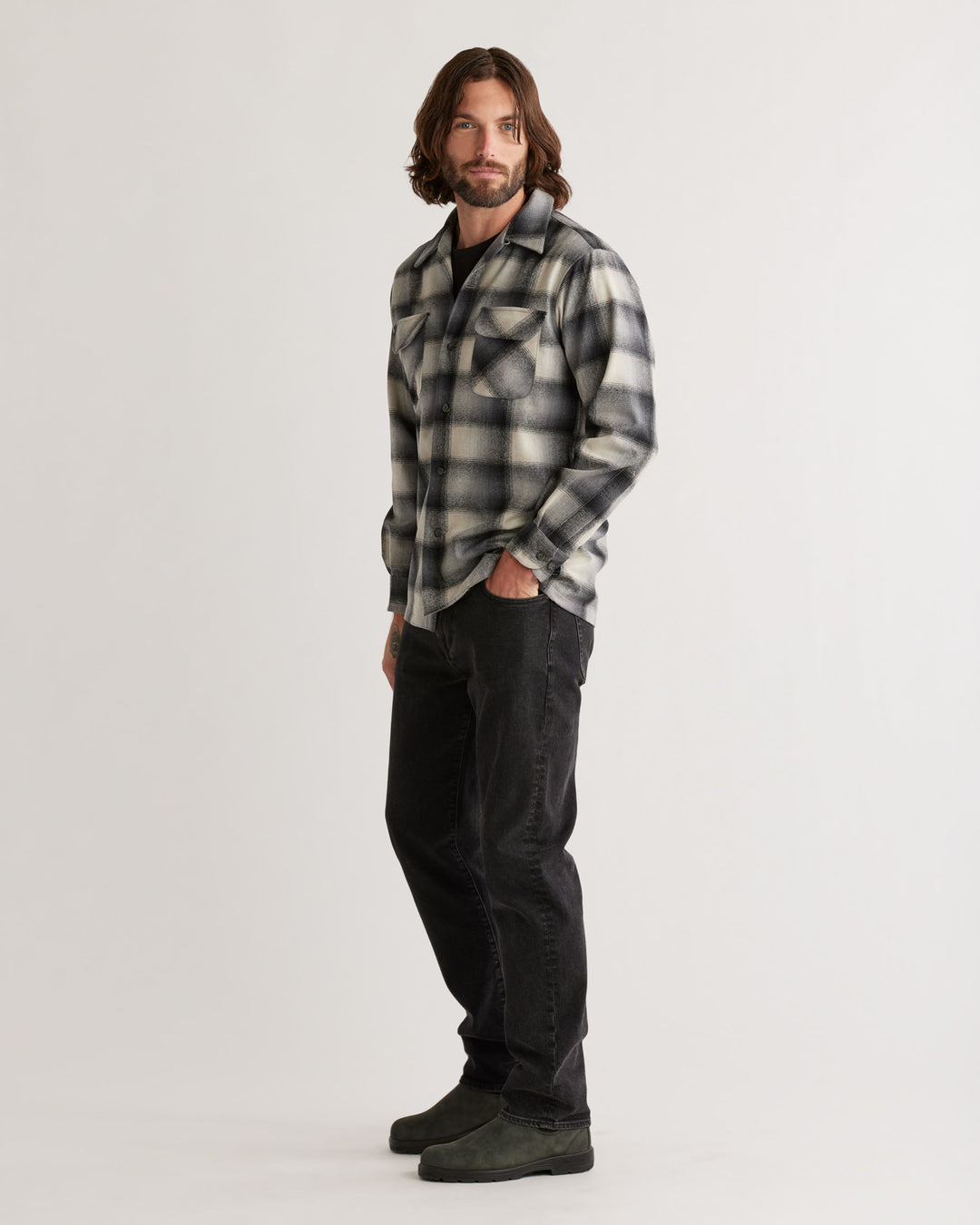 Plaid Board Shirt - Tan/Slate Ombre