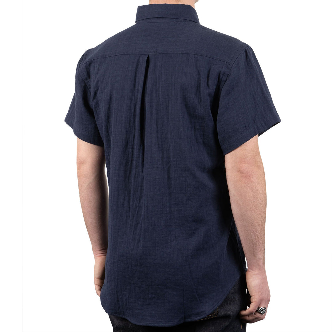 Short Sleeve Easy Shirt - Double Weave Gauze Slub - Navy