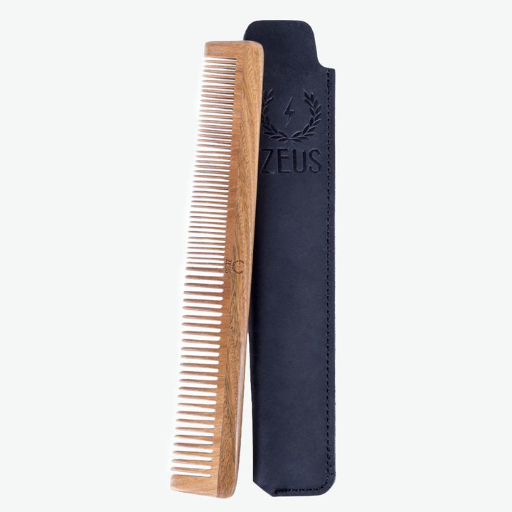 Organic Sandalwood Beard &amp; Mustache Comb w/Leather Sheath