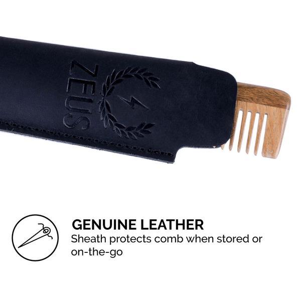 Organic Sandalwood Beard &amp; Mustache Comb w/Leather Sheath