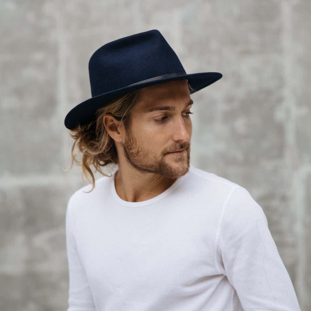 Yellow 108 Eastwood Fedora - Navy